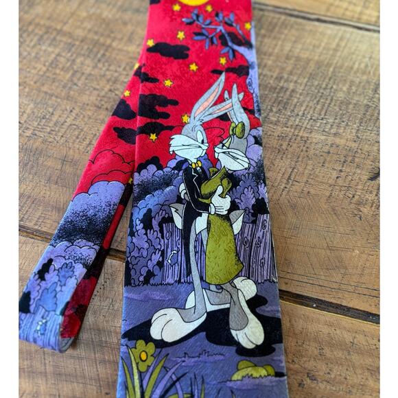 Looney Tunes Leeds International Bugs Bunny Moon Graphic 100% Silk Tie - Picture 2 of 8